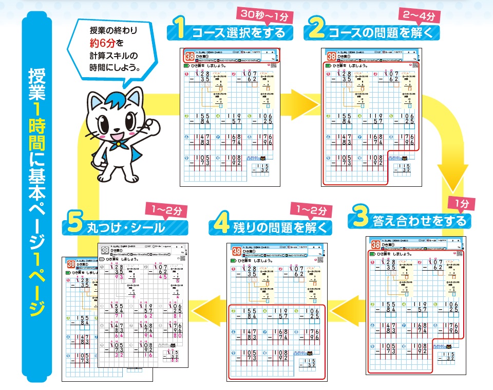 あかねこ計算スキル』でコースを選んで全員満点！｜学びにプラス｜光村  